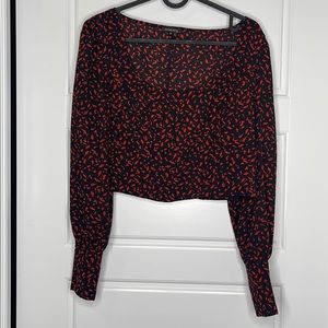 Dynamite Crop Top Blouse Side Zipper Long Sleeve Black Red Size S/P
